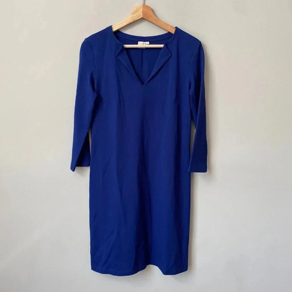 Persifor Women's XS 3/4 Sleeve Solid Tyler V-Neck Sheath Shift Knit Dress Blue - Picture 4 of 16
